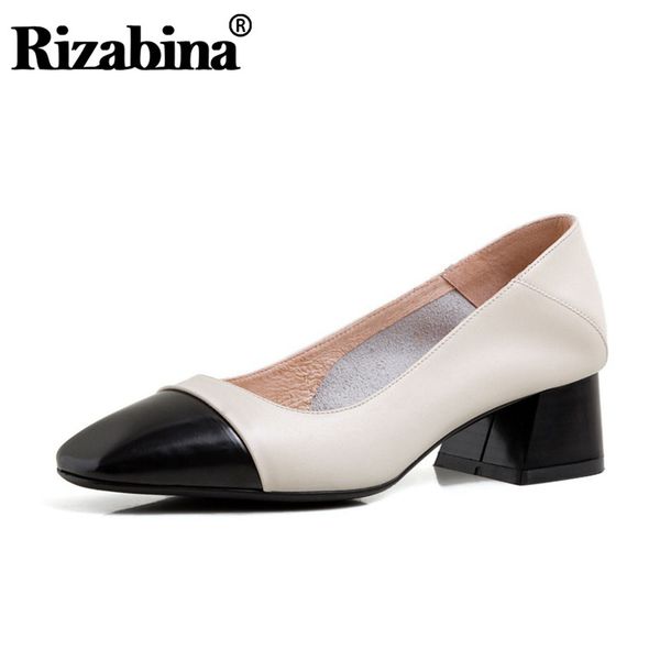 

rizabina обувь из натуральной кожи площади toe pumps casual площади толстые высокие каблуки женская обувь партии управление леди размер 33-4, Black