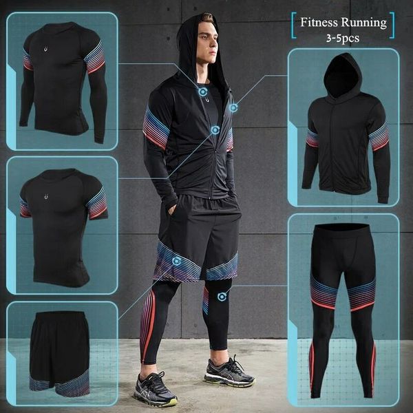 

brand 2020 workout running set men sport suit gym clothing compression tights outfit stretch outdoor fitness training sportswear, Black;blue