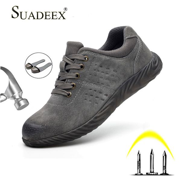 

boots suadeex men's work shoes outdoor steel toe anti-smashing protective men puncture proof safety anti-slippery 36-46, Black
