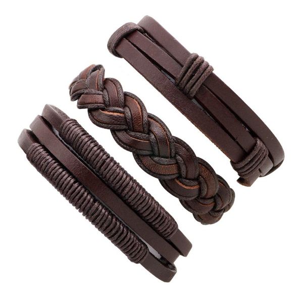 

3pcs/set fashion genuine leather bracelet men charm handmade friendship bracelets braided rope chain for male jewelry gifts, Golden;silver