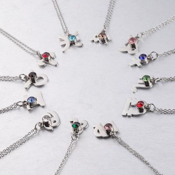 

зеркальная нержавеющая сталь сталь цвет зодиак ожерелье birthstone двенадцать созвездие ожерелье для женщин 12 знаков, Silver
