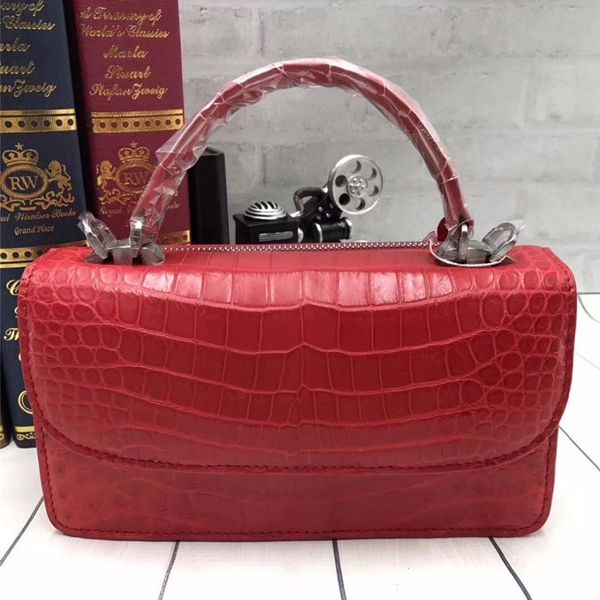 

fancy authentic crocodile belly skin lady small red purse female chic handbag genuine alligator leather women cross shoulder bag