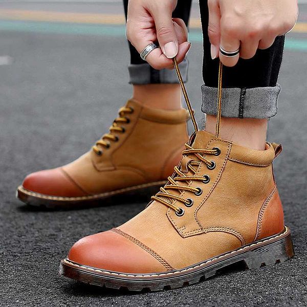

england style men fashion big size outdoors ankle boots breathable cow leather shoes non-slip platform desert boot botas hombre, Black
