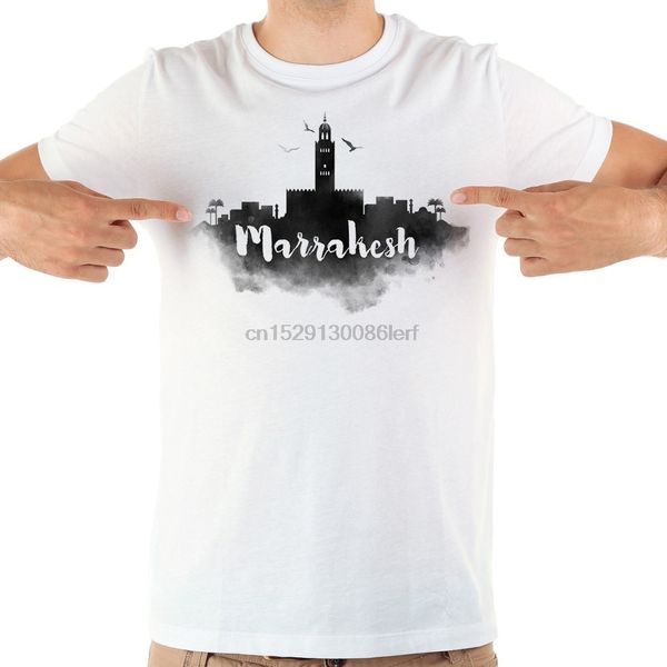 

марокко марракеш landmark акварель смешного tshirt мужчины новый белый с коротким рукавом повседневной homme прохладной футболка