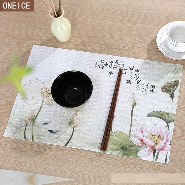 

chinese table placemat pvc rectangular ink painting heat-resistant coaster slip easy to clean and home decoration placemat t200415