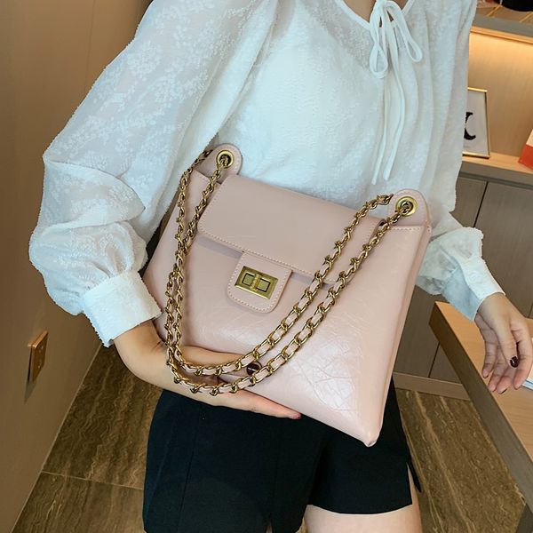 

elegant female casual tote bag 2020 summer new quality pu leather women's designer handbag lock chain shoulder messenger bags
