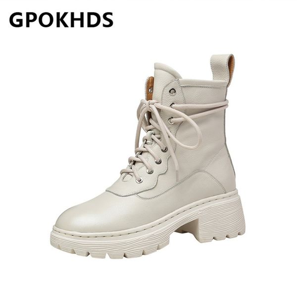 

gpokhds 2021 women ankle boots cow leather winter short plush round toe zipper high heels female riding boots size 39, Black