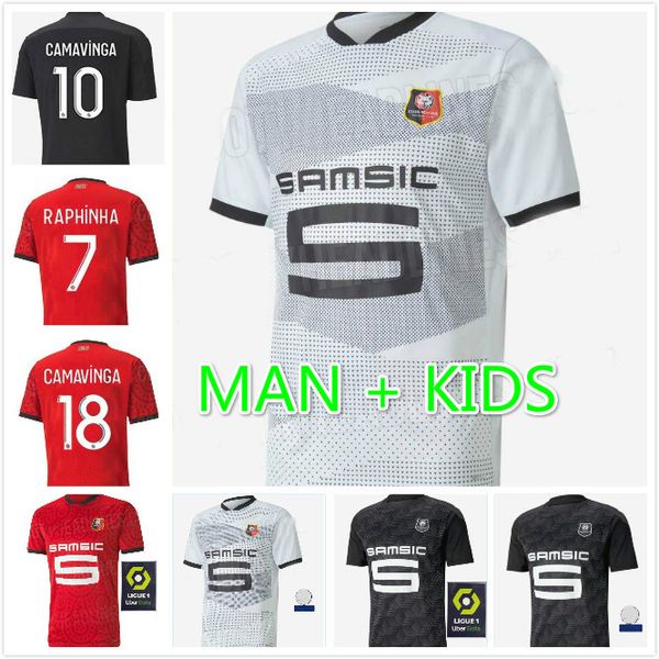 

kids kit stade rennais camavinga soccer jerseys sets 2020 21 rennes bourigeaud raphinha niang hunou grenier football suite, Black