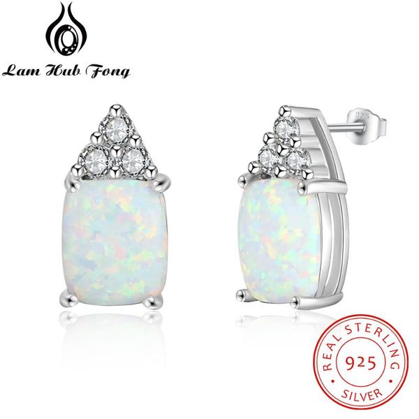 

rectangle white opal earrings for women 925 sterling silver stud earrings with cubic zirconia fine jewelry (lam hub fong, Golden;silver