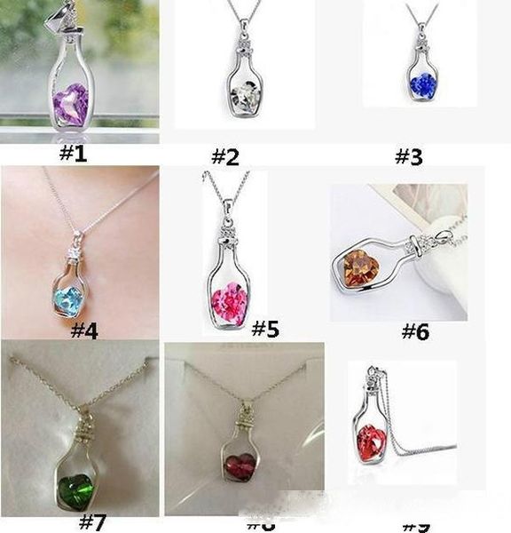 

new hollow bottles and love crystal pendant necklace austrian choker diamond alloy necklace sweater necklace locket jewelry, Black