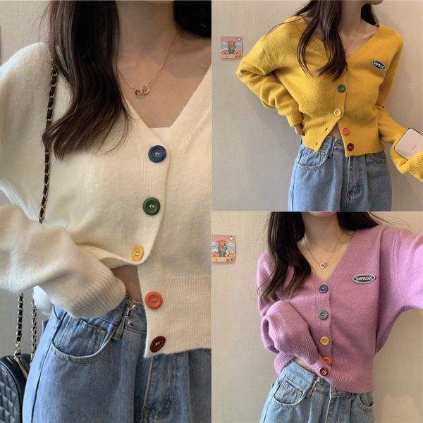 

early autumn 2020 knitwear new color button gentle style knitwear women's loose v-neck sweater cardigan coat pngli, White;black