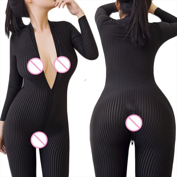 

women tracksuit women leopard striped long sleeve 2 way zipper bodystocking overall bodysuit drop shipping, Gray