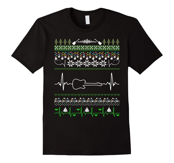 

heartbeat electric guitar christmas ugly sweater t shirt o neck t-shirts male low price steampunk o-neck t-shirt tee