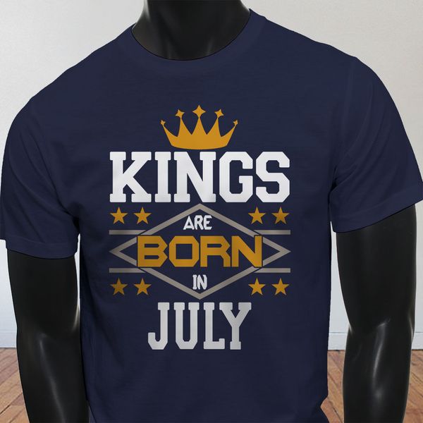 

new spring high-elastic cotton kings born in july crown birthday cancer leo love mens navy t-shirt summer t-shirt