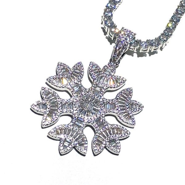 

snowflake pendant baguette stone and white cz, Silver