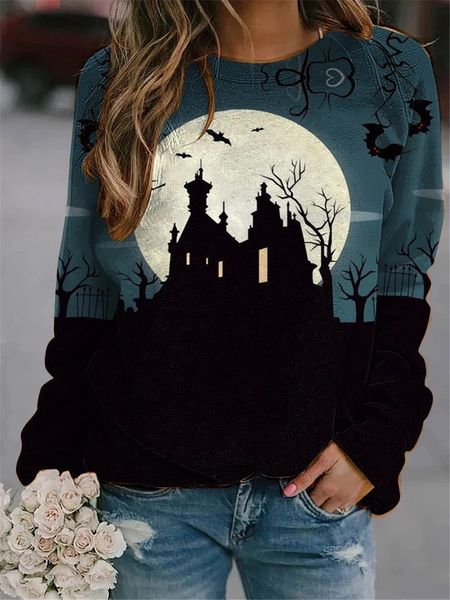 

halloween women sweatshirt casual long sleeve o neck loose fashion 3d printed pullover woman sweatshirt dropshipping, Black