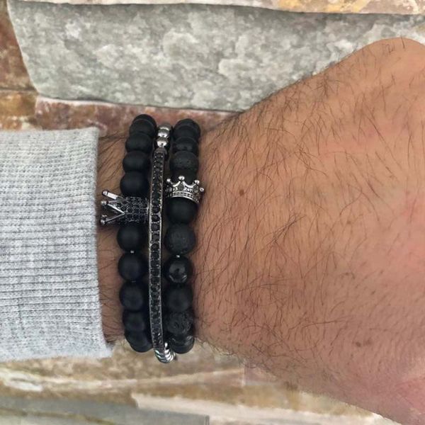 

charm bracelets 3pcs/lot cz crown moon sets for men women pulseira masculina bileklik armband bijoux mens copper beads pulseiras, Golden;silver