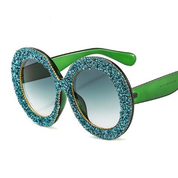 

oversized shades vintage green round sunglasses for women summer driving big frame rhinestone glasses trendy eyewear uv400, White;black