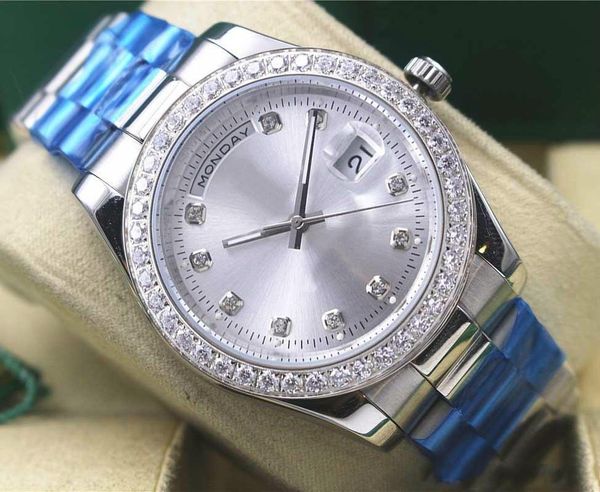 

calendar week, men's luxury diamond-encased new of president, s127 m228396tbr, the white steel stainless case, dial, dial silver watch, Slivery;brown