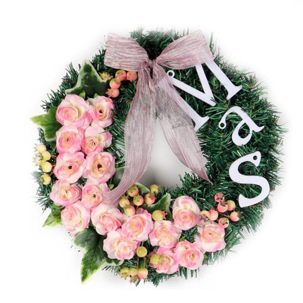 

30/40cm merry christmas gift wreaths pink rose mas berry green leaf door wreath door wall ornament christmas adornos de navidad
