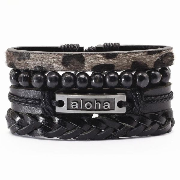 

leopard print black brown leather men bracelets women bangle aloha faith charm gift jewelry factory outlet y shipping, Golden;silver
