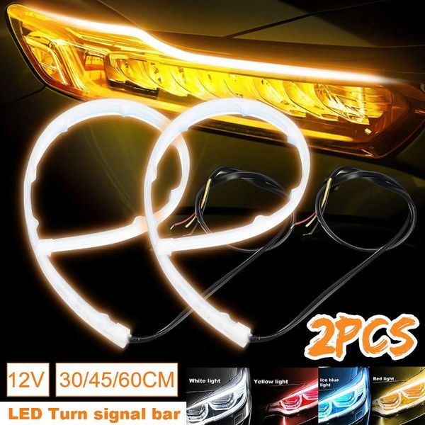 

2pcs 30cm 45cm 60cm car auto decorative lamp colorful led strip soft tube drl led strip light car daytime running turn signal