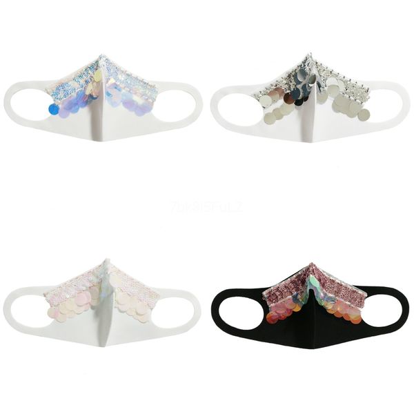 

washable sequined designer face mask slot anti dust summer sequins masks women glitter bling bling party facemask d72104#446, Black