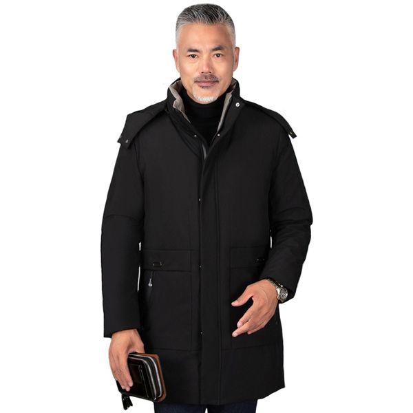 

2020 winter down jacket men warm white duck down coats for father male outerwear casual long men hooded coat thicken men parkas, Black
