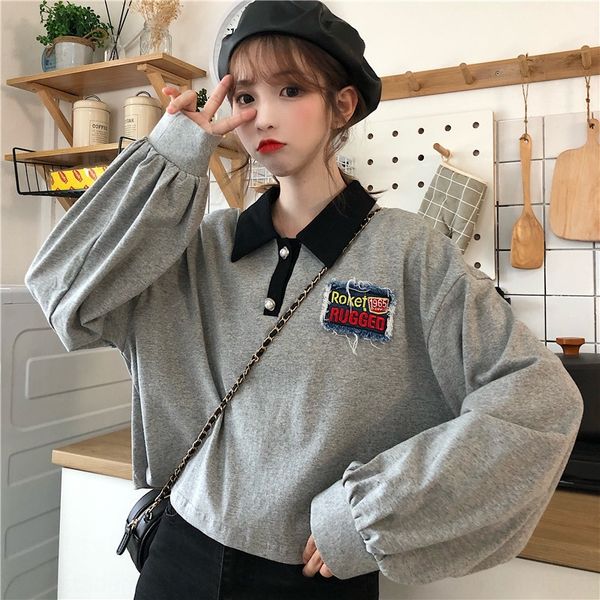 

6535 fish scale b6022 short ps collar women's long sleeve 6535 fish scale sweater sweaterb6022 short ps collar sweater women's lon, Black