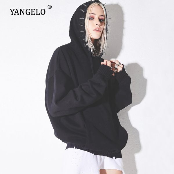 

yangelo deranged desire spiked hoodie women sweatshirt fall winter black punk long sleeve loose pullover female streetwear top