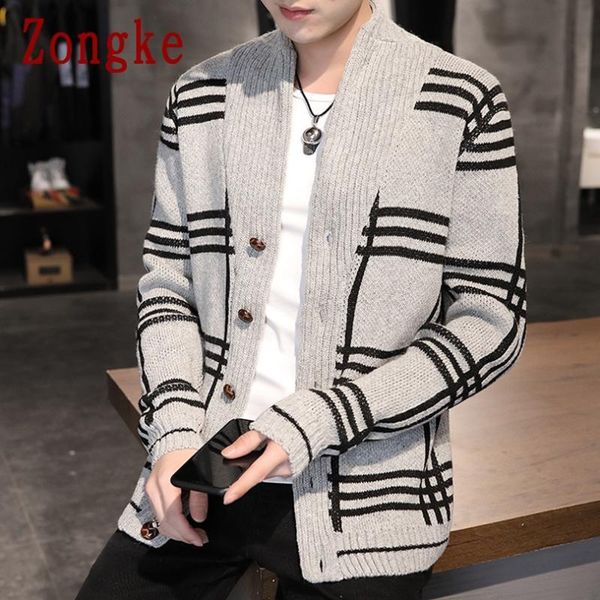 

zongke striped cardigan men clothing knitted sweater men clothes sweaters mens cardigan 2020 autumn winter new -3xl, White;black