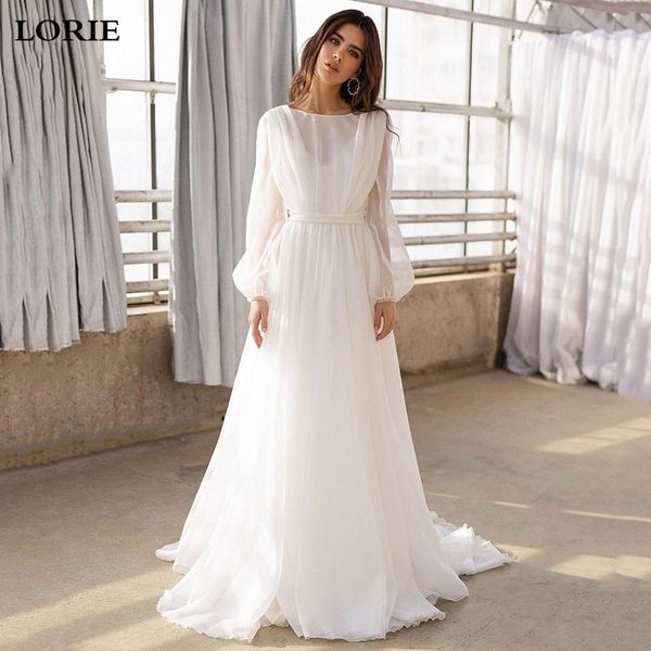 

LORIE Princess Wedding Dress 2020 A Line Puff Sleeves Bridal Gowns Open V Back Princess Boho Wedding Gown Plus Size, Custom made color