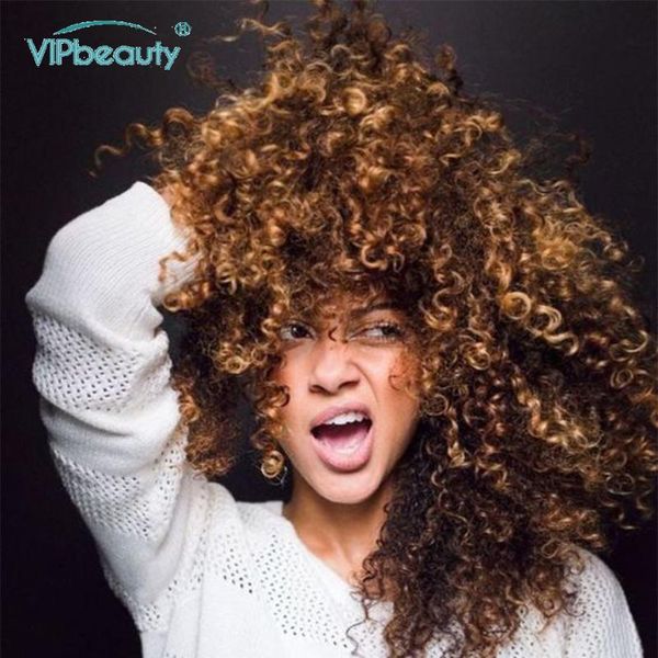 

lace wigs curly highlight bob wig ombre brown color remy blonde short front 13x4 human hair 150 vipbeauty, Black;brown