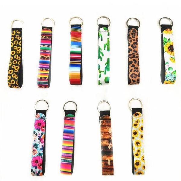 

neoprene wristlet keychain colourful printed wrist key belt sunflower strip leopard lanyard key ring long diving material keychains, Silver