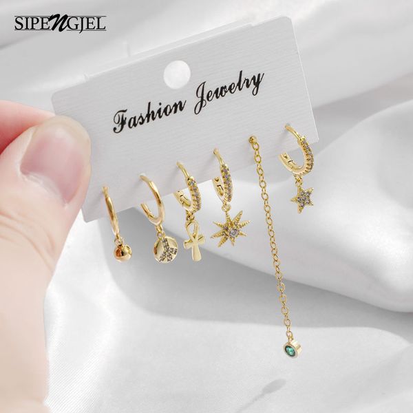 

hoop & huggie fashion cubic zircon star and cross sets earrings long tassel for women jewelry, Golden;silver