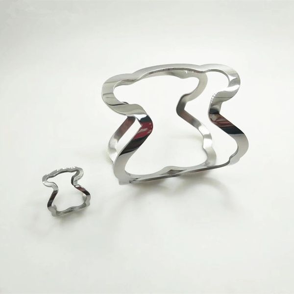 

комплекты ювелирных изделий женщин способа цвета серебра золота нержавеющей стали большой полые сердца медведь кольца браслет браслет для по, Silver