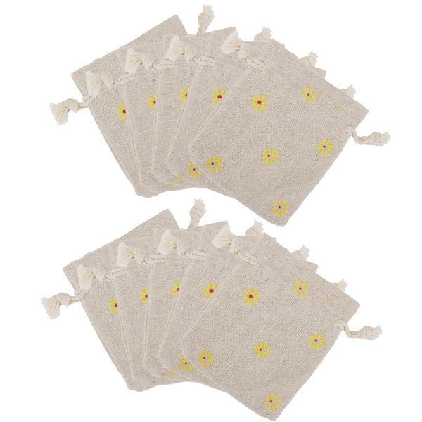 

10pcs linen bags flower pattern drawstring pouches wedding favor gift bags