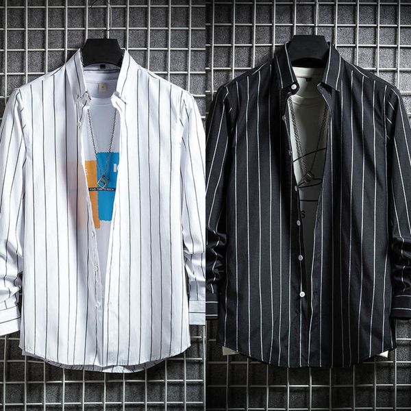 

2020 spring and autumn new casual striped long sleeve shirt men's fashion slim simple cotton non-ironing shirt for men vxxpj, Blue