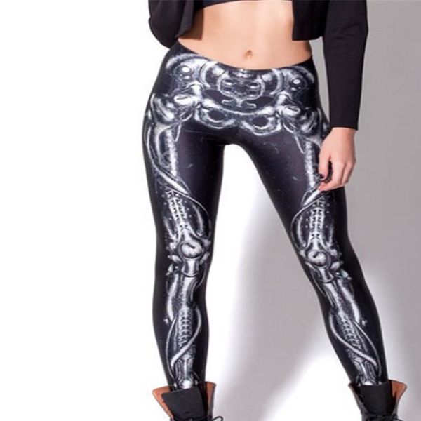 

drop ship leggings women fashion mechanical bones black leggings digital print skull leggings plus size