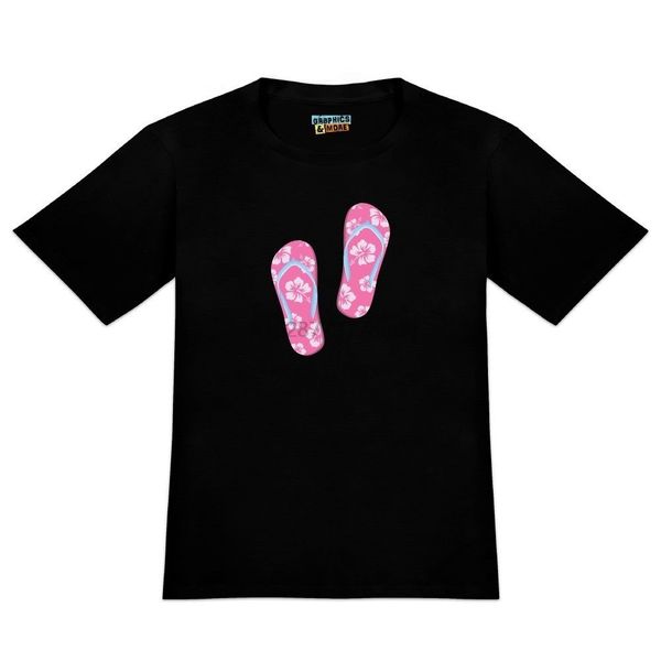 

pink flip flops on sand hibiscus flower men novelty t-shirt