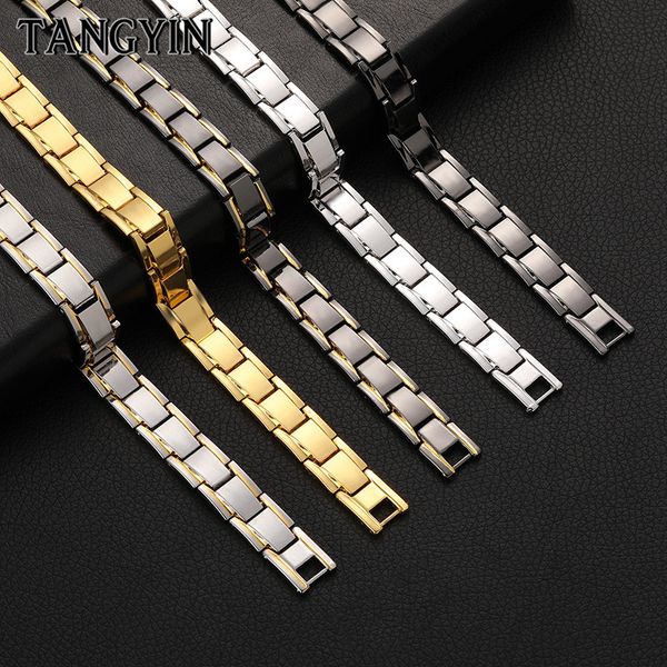 

charm bracelets trend men bracelet black & gold titanium steel energy magnetic adjustable fashion jewelry gift, Golden;silver