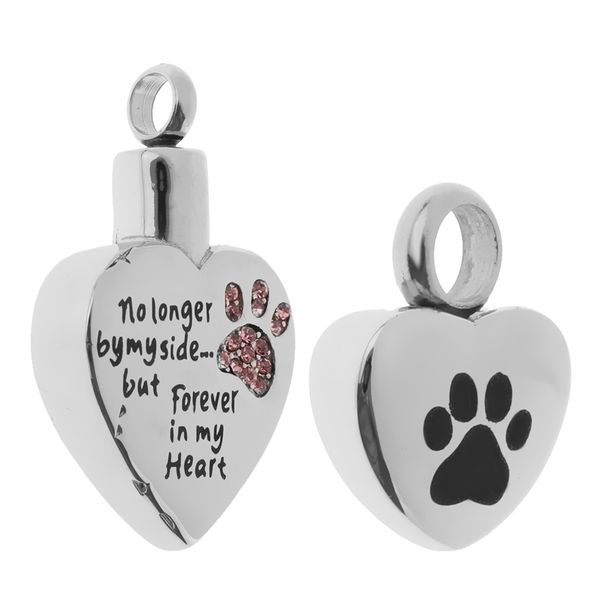 

2pcs сердце с clear кристалл paw печати подвеска pet, Silver