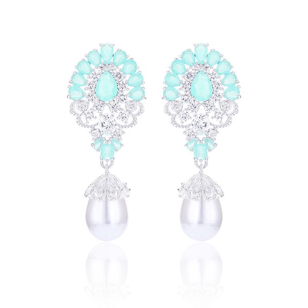 

dangle & chandelier xiumeiyizu luxury crystal zircon and shell pearl earrings drop for women wedding accessories, Silver