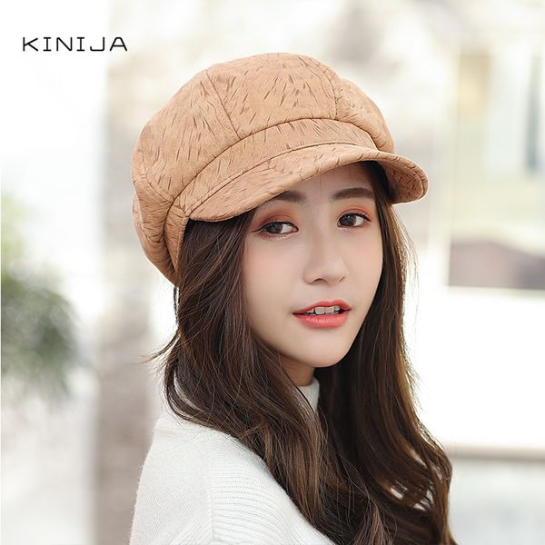 

berets autumn and winter korean street wear versatile printing octagonal hat british female painter bailey beret women, Blue;gray