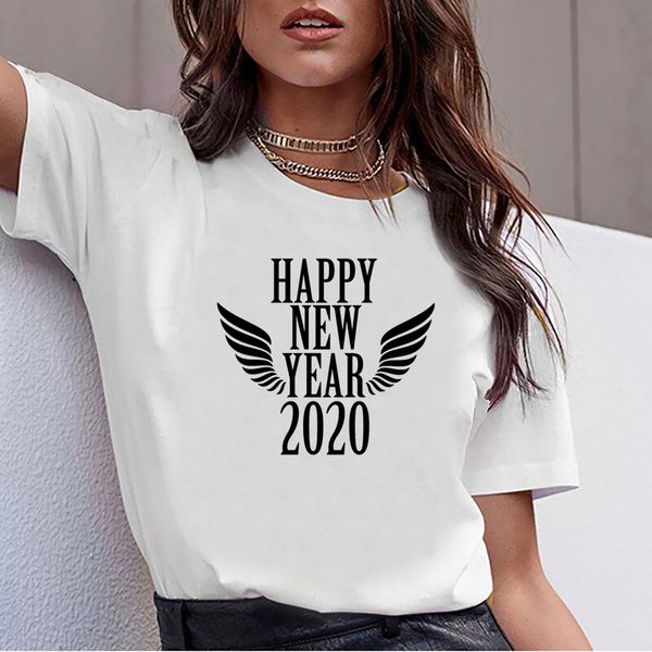 

t shirt women happy new year 2020 flowy kawaii inscriptions cotton female tshirt