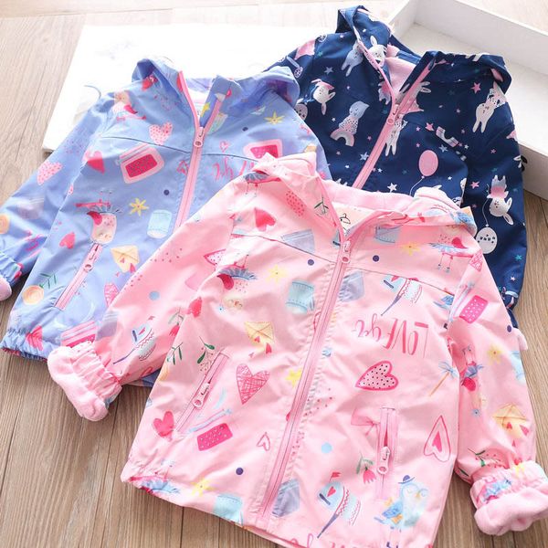 

2020 autumn and winter girls cartoon printing hooded velvet jacket children's clothing wholesale, Blue;gray