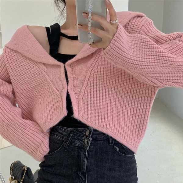 

2020 autumn loose long-sleeved sweater fashionable show figure slimming vest fashionable big lapel knit open stitch women, White