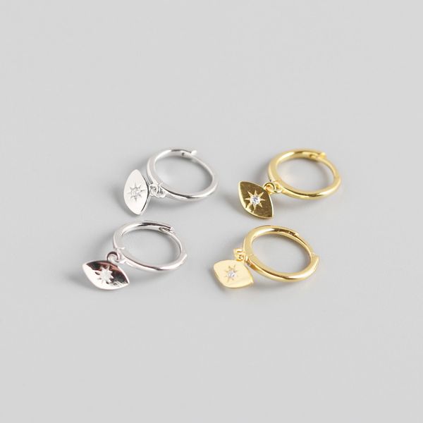 

junerain марка punk стиль серьга глаз 100% 925 sterling silver мини циркон глаз подвеска малых серьги стержень для женщин ювелирных подарков, Golden