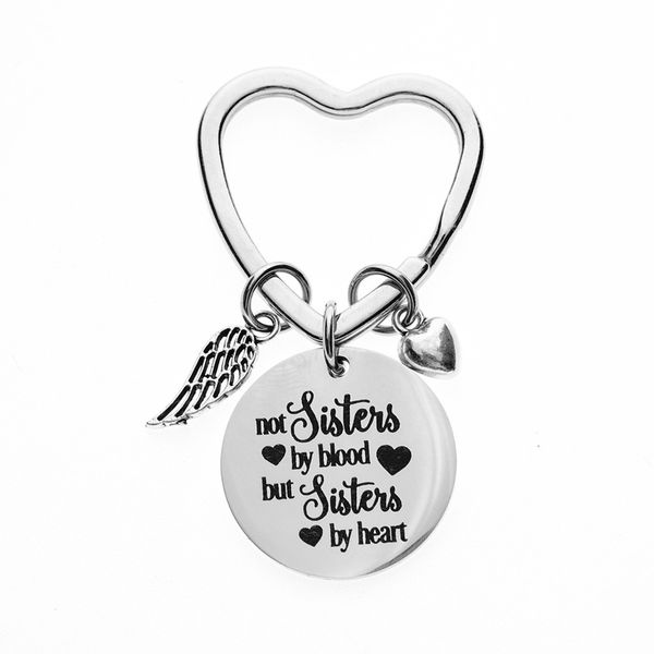 

oeinin creative keychain man not sisters by blood but sisters by heart key chain bags boy letter color key ring pendant brelok, Silver