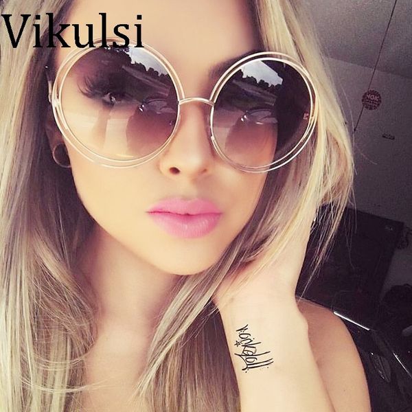 

new brand designer big round sunglasses women 2020 vintage summer style round metal sun glasses women shades high-grade sunglass, White;black